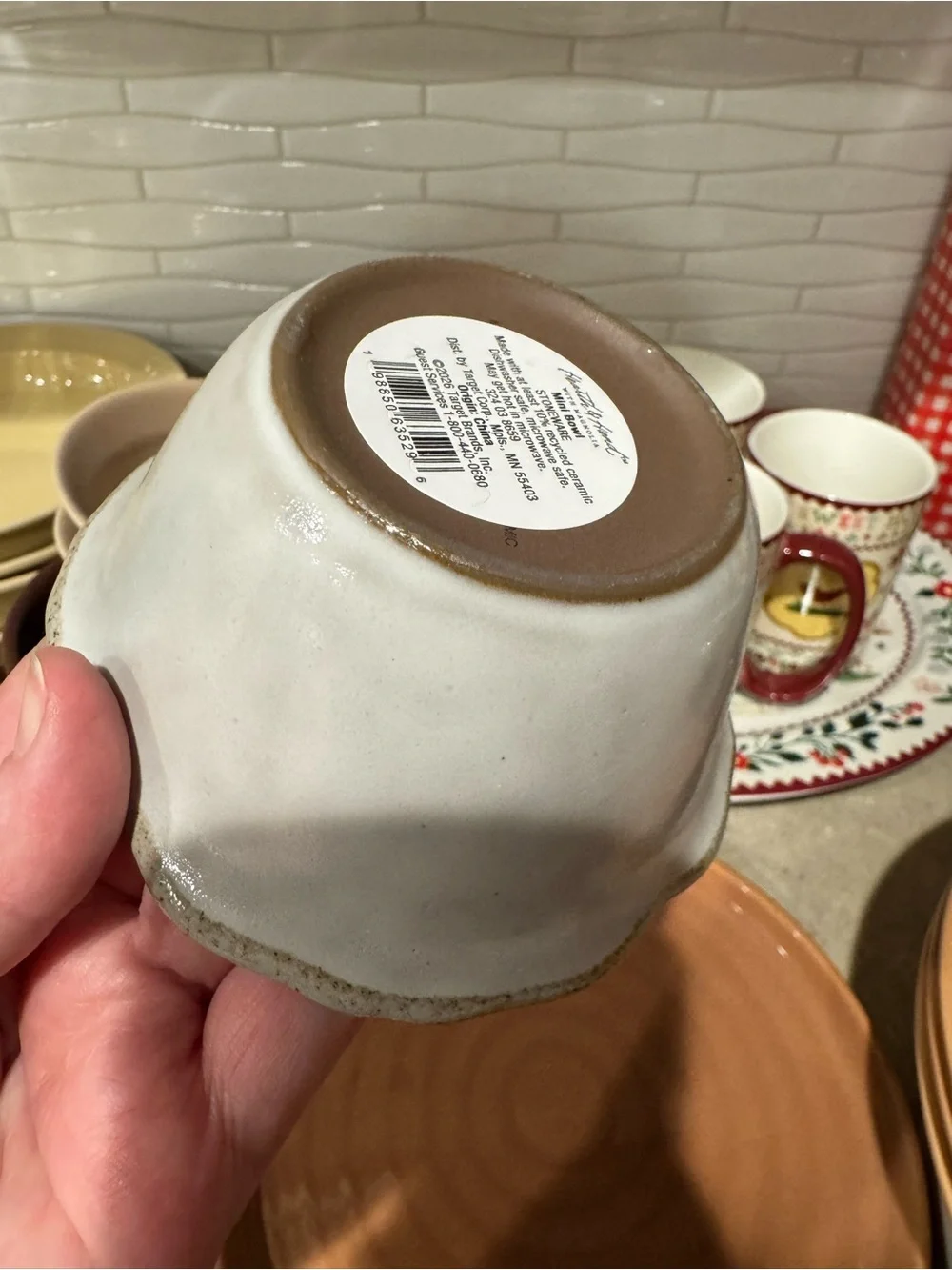 Magnolia White reactive glaze Ceramic‎ mini bowls with Speckled Tan Edge
